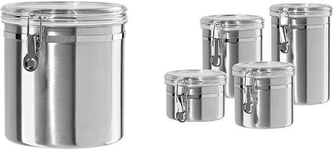 Oggi Stainless Steel Kitchen Canister 152oz + Oggi Stainless Steel 4 pc Food by OGGI
