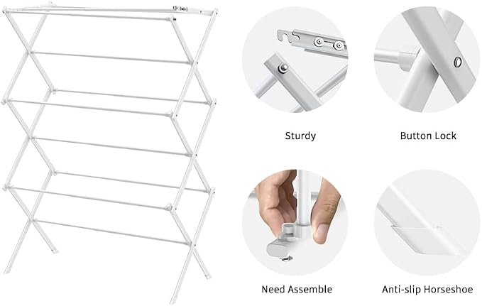 3 Tier Clothes Drying Rack, Foldable & Portable Clothing Drying Rack, - Image 6