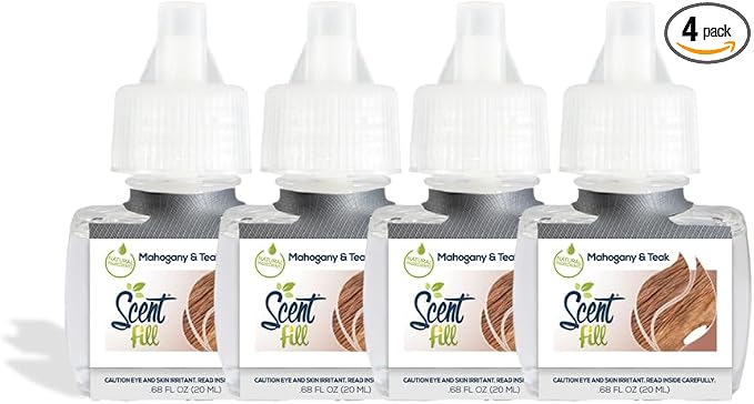 Scent Fill Mahogany & Teak Plug in Air Freshener, 4 Scented Oil Refills by ScentFill