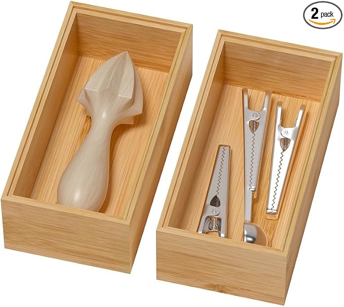 Bamboo Drawer Organizer, Small Silverware Organizer by Lixple