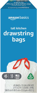 Amazon Basics 13 Gallon Tall Kitchen Drawstring Trash Bags, 10% Post Consumer by AmazonBasics