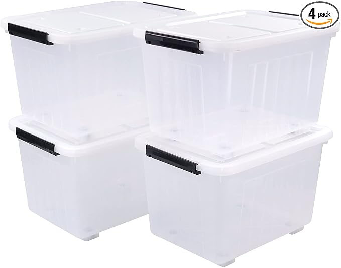 4 Packs 30 L Stackable Plastic Storage Bins by Lasbily