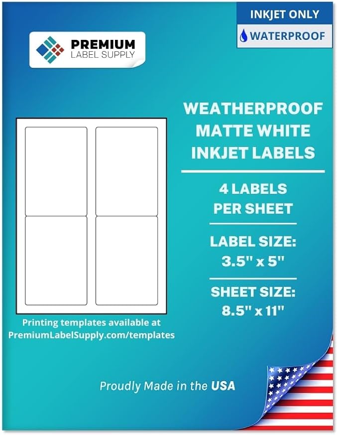 Premium Label Supply Waterproof Matte White Sticker Labels – 3.5" x 5" – Inkjet by PremiumLabelSupply