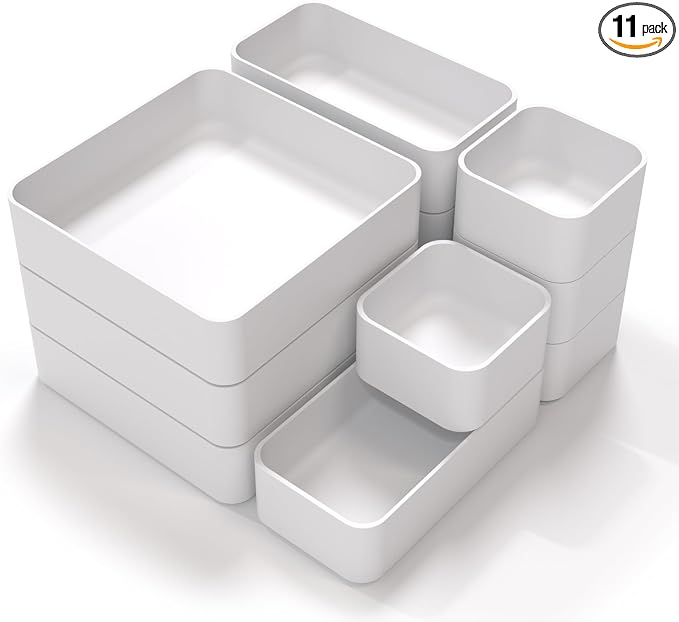 11-Piece Stackable Drawer Organizer Set, Stationery, Utensils in Bathroom by CHANCETSUI