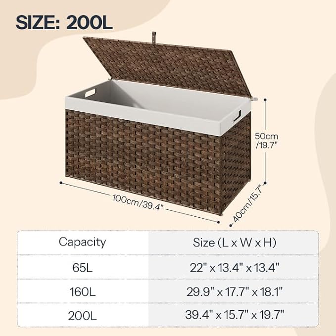 HOOBRO Storage Basket with Lid, 52.8 Gallon Wicker Basket, Handwoven Blanket - Image 3