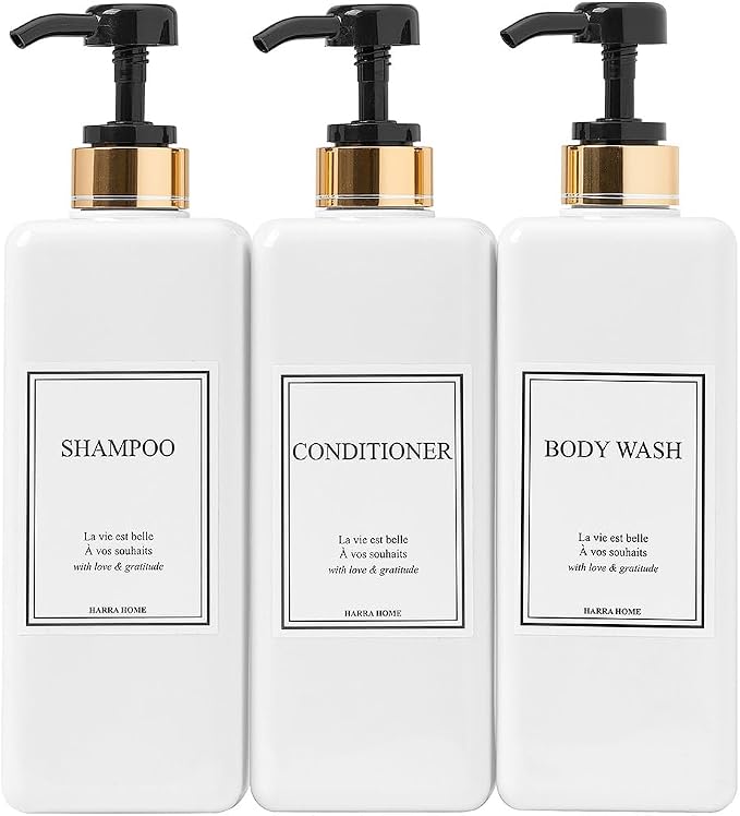 Modern Gold Design Large 27 oz Shampoo and Conditioner Dispensers by HARRA+HOME