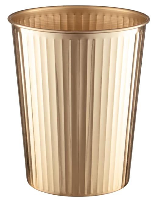 Monarch Abode Brushed Gold Handcrafted Ridge Embossed Metal Wastebasket by MonarchAbode