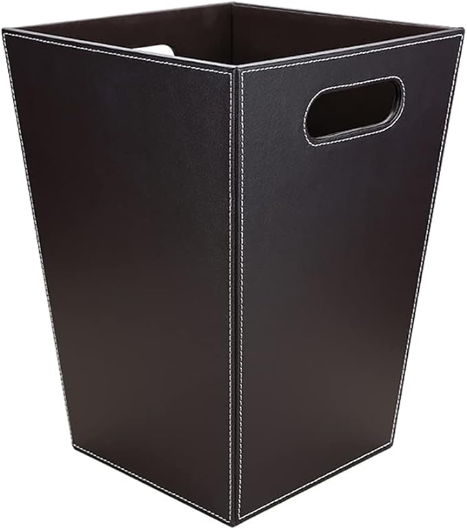 KINGFOM Classic Pu Leather Trash Can Wastebasket, Garbage Container Bin by KingfomLeatherHomeOfficeDecor