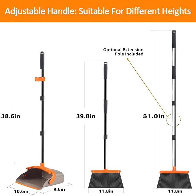 2-Pack is More economical，Upgraded Upright Broom and Dustpan Combo - Image 2