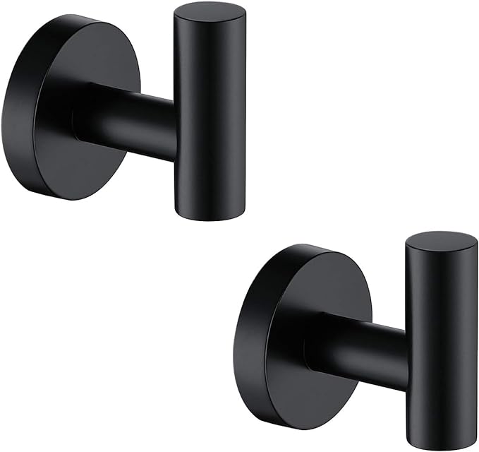 TASTOS Matte Black Bathroom Towel Coat Hook Stainless Steel, 2 Pack Robe by TASTOS