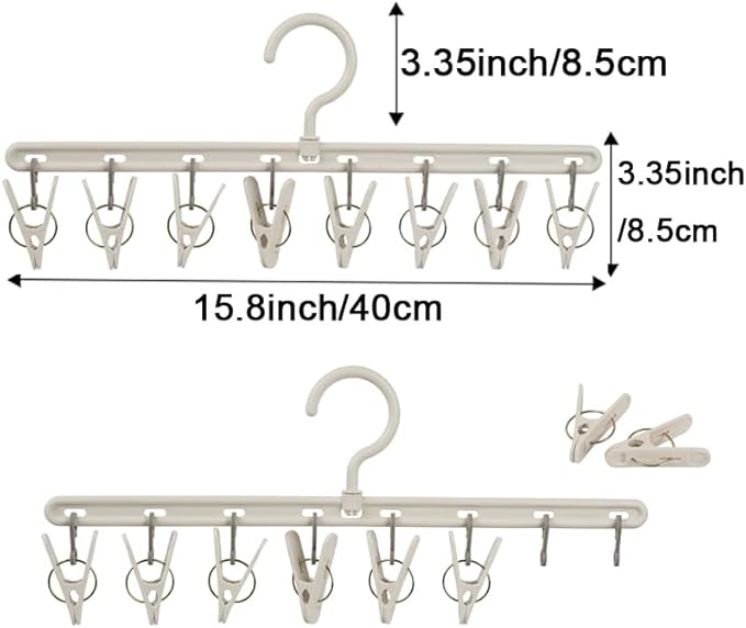 Clothes Hanger 2 Pack with 8 Clips, Clothes Drying Racks Windproof - Image 2