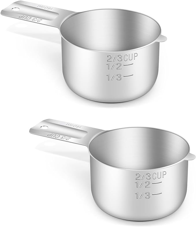 2PCS 2/3Cup Single Measuring Cup, Stainless Steel Measure Scoop, Metric and US by BERYLER