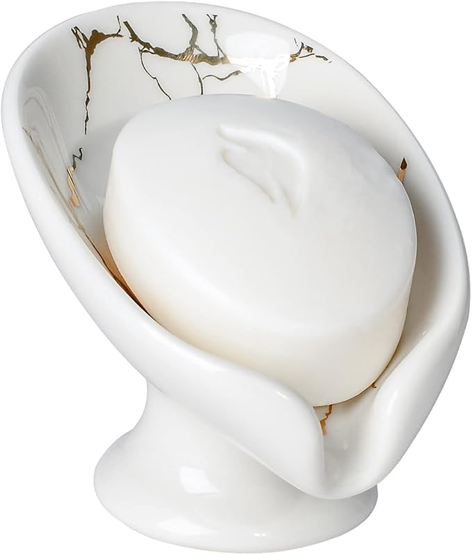 Soap Dish, Soap Holder Self Draining Leaf Shape Soap Dishes, Ceramic Drain Soap by ANTISSHOME