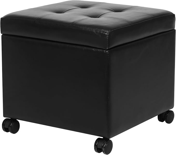 Adeco 17.7" Leather Ottoman by Adeco