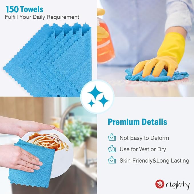 Orighty Cleaning Cloths Bulk, 150 Pack Shop Rags Reusable, Microfiber Cleaning - Image 5