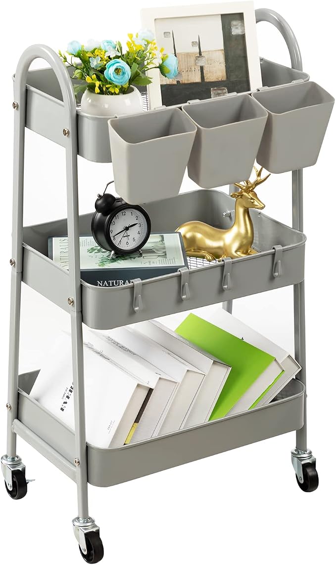 danpinera 3-Tier Rolling Cart, Metal Rolling Storage Cart by danpinera