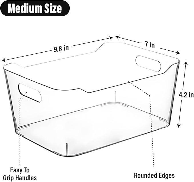Clear Plastic Storage Bins, Medium Fridge Organizer Plastic Bins, Pantry - Image 2
