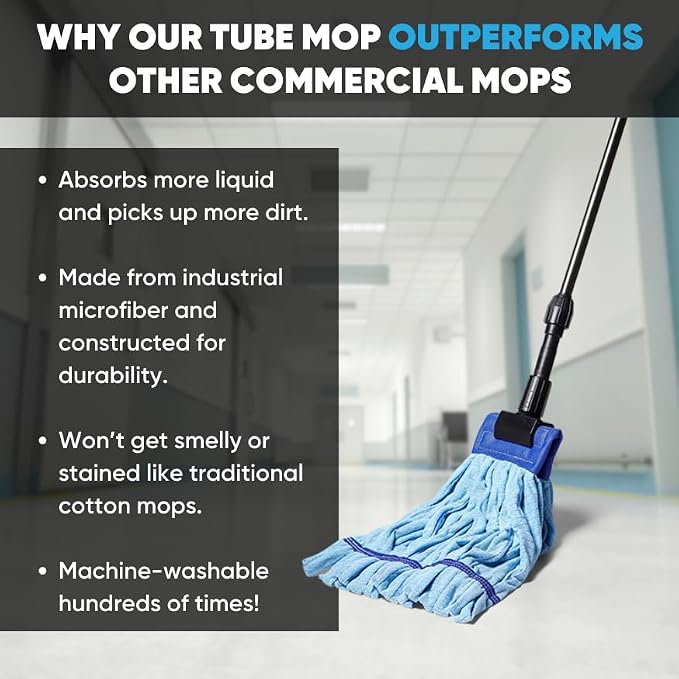 Commercial Mop Head Replacement – 1 Pack Medium Yellow Microfiber Tube Mop | - Image 2