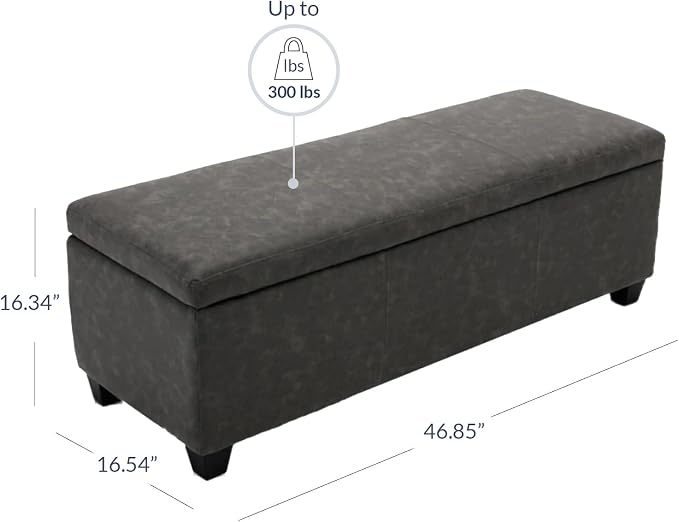 BELLEZE Storage Faux Leather Ottoman, 47 Inch Bench Bedroom Bench - Image 2