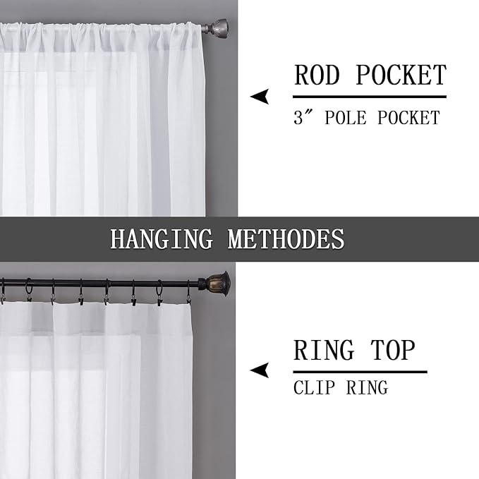Tollpiz Sheer Curtain Linen Textured Bedroom Curtains Sheer Light Filtering Rod - Image 5