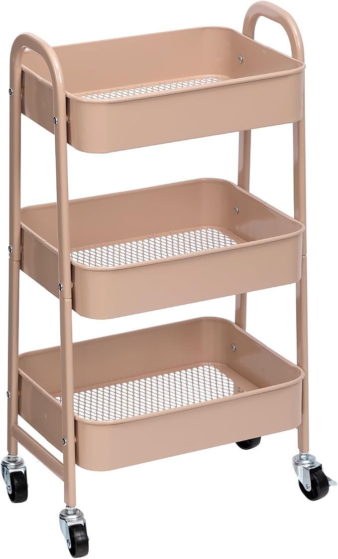 AGTEK Makeup Cart, Movable Rolling Organizer Cart, 3 Tier Metal Utility Cart by AGTEK