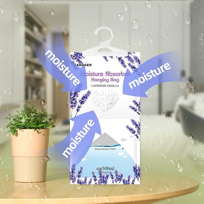 CANAGER Moisture Absorber -12 Pack, Lavender Vanilla Hanging Humidity Bag - Image 3