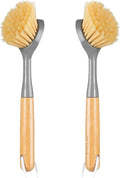2 Pack Dish Brushes with Bamboo Handle, Kitchen Dish Scrubber Built-in Scraper by FunCee