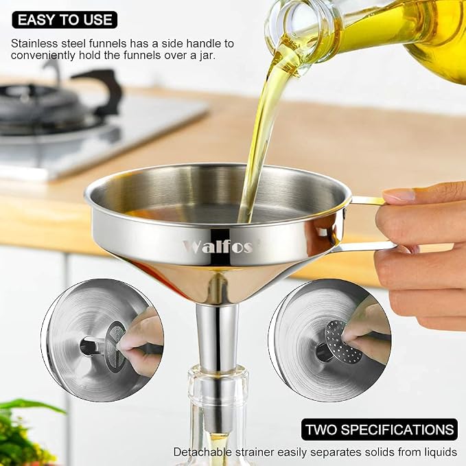 Stainless Steel Funnel, Walfos 3 Pack Kitchen Funnel - Image 3