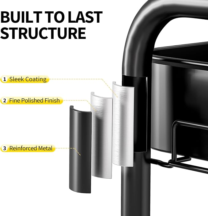 TOOLF 3 Tier Rolling Cart Storage Organizer, Metal Rolling Utility Car - Image 5
