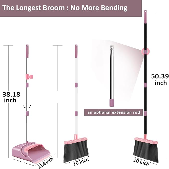 kelamayi Broom and Dustpan Set for Home, Indoor&Outdoor Sweeping, Stand Up - Image 2