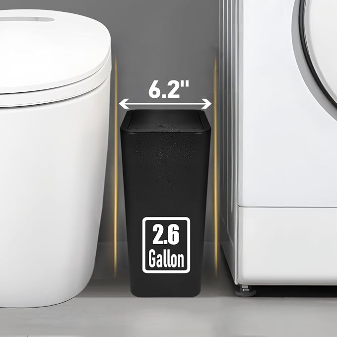 TIPGO Bathroom Trash Can with Lid, 10 Liter/ 2.6 Gallon Slim Garbage Can - Image 2