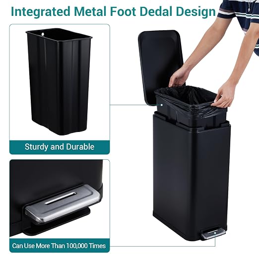 13.2 Gallon / 50L Kitchen Trash Can, Slim Stainless Steel Garbage Can - Image 2