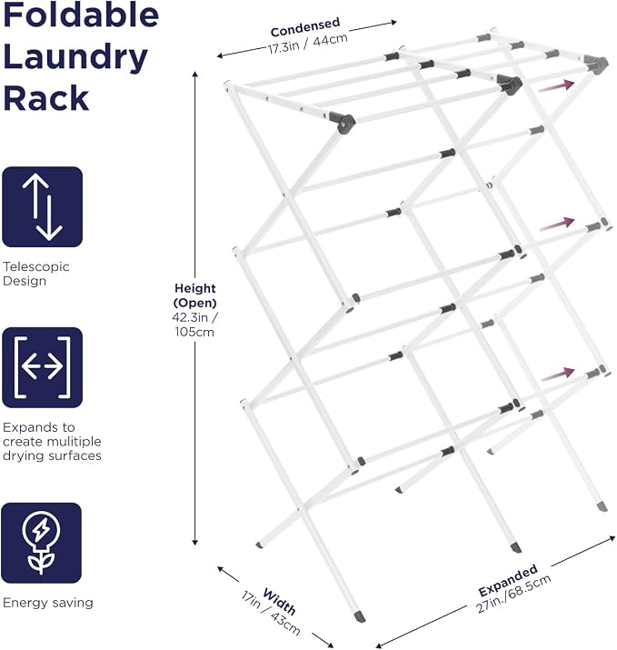 BLACK+DECKER 3 Tier Expandable Collapsing Foldable Laundry Rack - Image 2