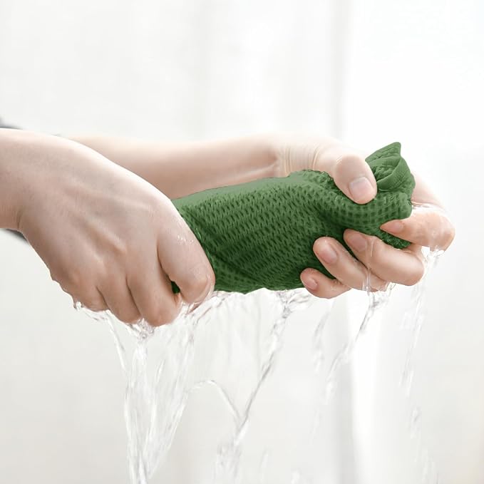 Artoid Mode 100% Cotton Olive Green Waffle Weave Kitchen Dish Cloths, 12x12 - Image 4