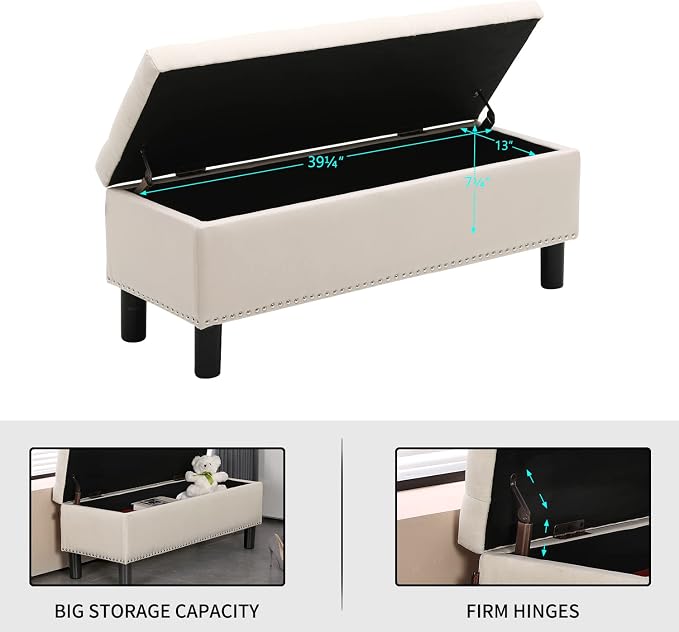 Furnimart 42.5 Inch Storage Ottoman Bench, Flip Top End of Bed Storage Bench - Image 6
