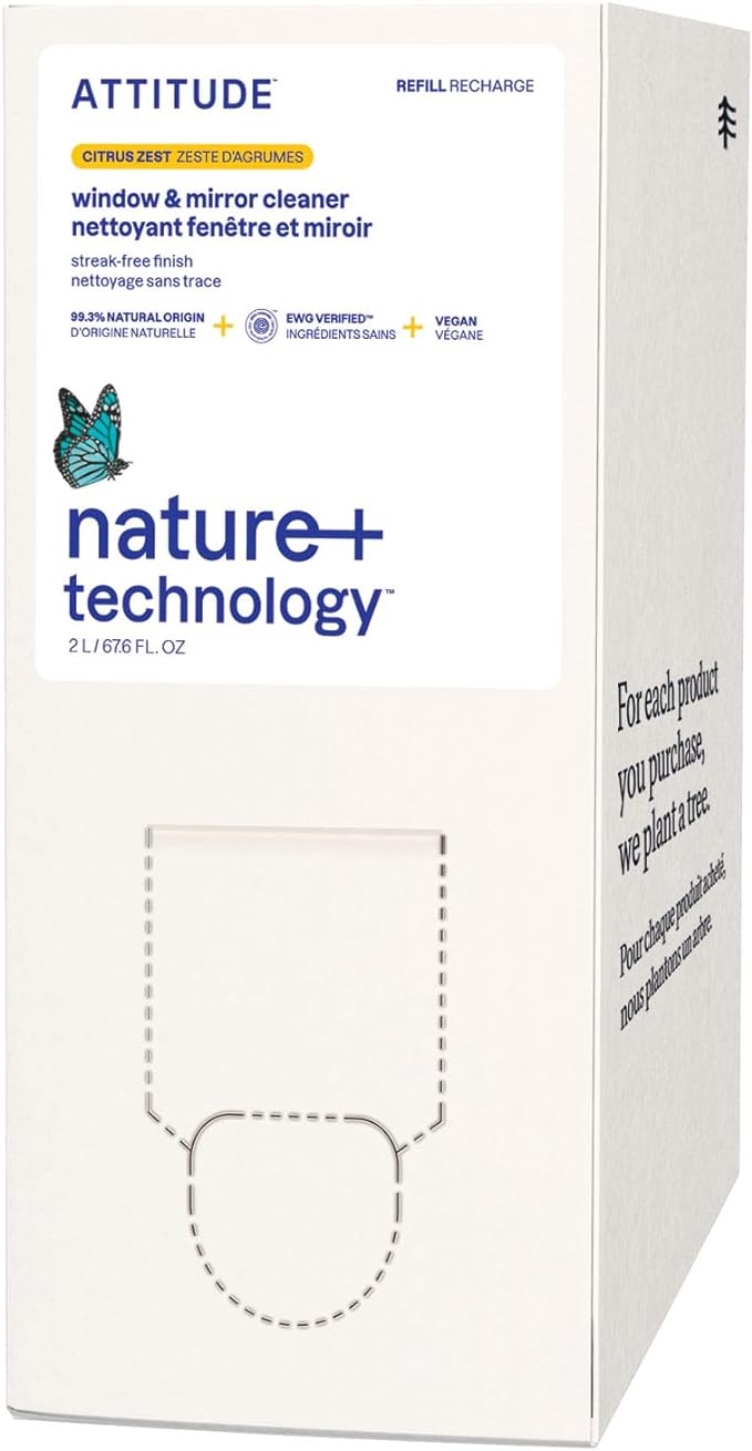ATTITUDE Window & Mirror Cleaner Refill, EWG Verified, Plant- & Mineral-Based by ATTITUDE