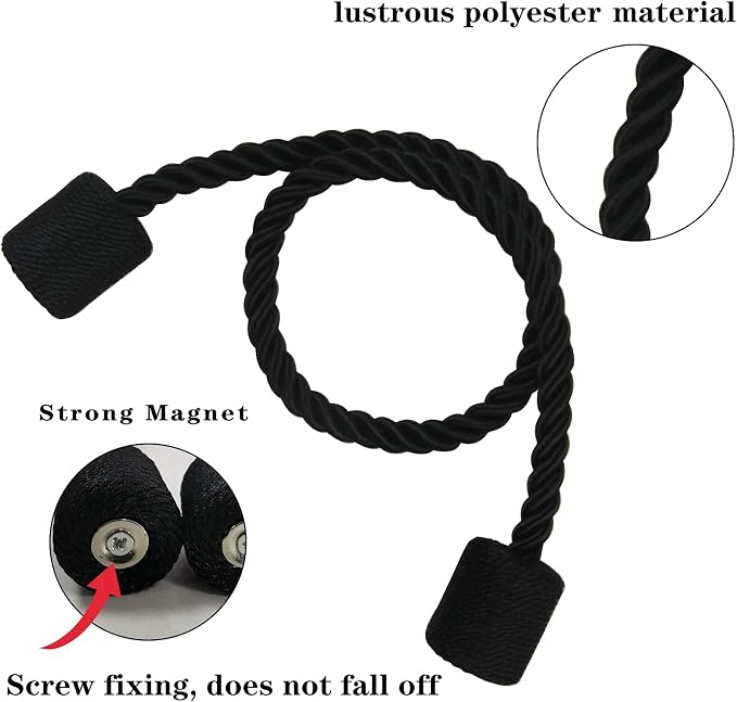 2 Pack Black Strong Magnetic Curtain Tiebacks Outdoor Elegant Decorative Tie - Image 2