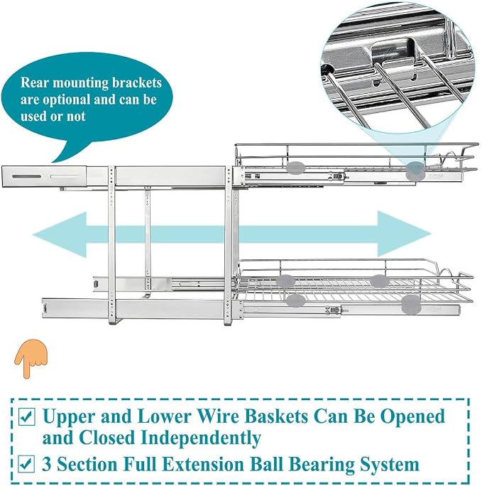 OCG 2 Tier Pull Out Cabinet Organizer, Pull Out Drawers - Image 5