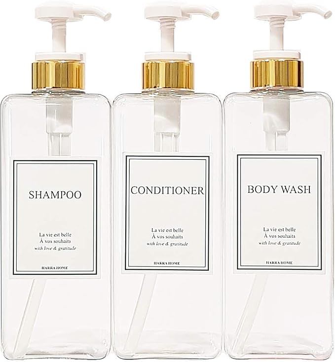 Modern Gold Design Large 27 oz Shampoo and Conditioner Dispensers by HARRA+HOME