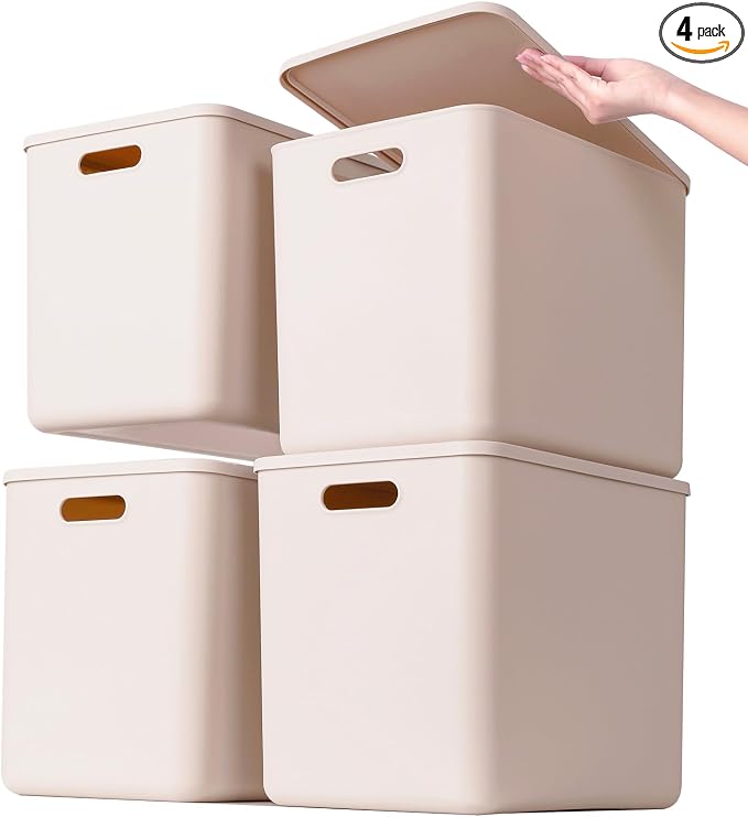 Plastic Storage Bins with lids, Storage Baskets, Container with handle by GUMEIGODA