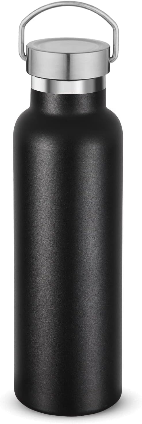 Neihepal Black Stainless Steel Water Bottles, 20 Ounce Vacuum Insulated Double by Neihepal