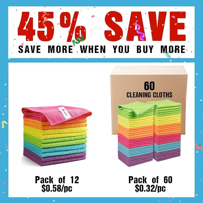 Orighty Microfiber Cleaning Cloth Pack of 60, Microfiber Towels - Image 2