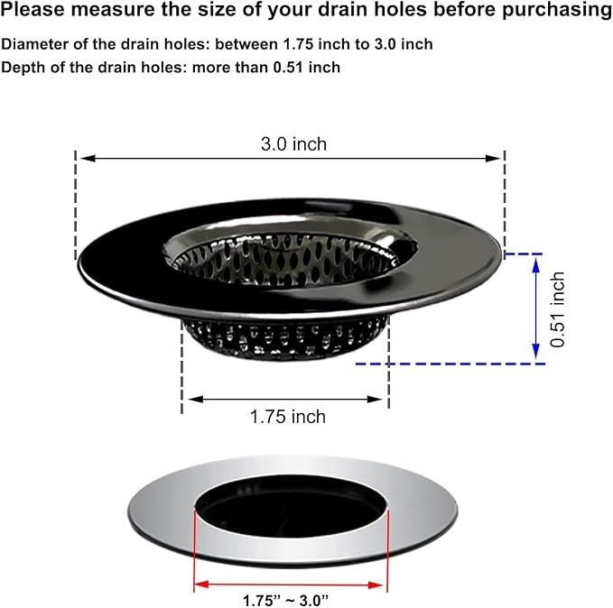 1.75" Bathtub Drain Strainers, Shower Drain Hair Catchers, Stainless Steel - Image 2