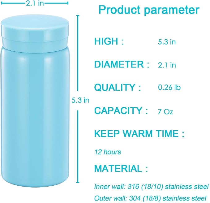 Mini Thermos Cute Water Bottle - 7 oz Tiny Insulated Vacuum 18/10 Stainless - Image 2
