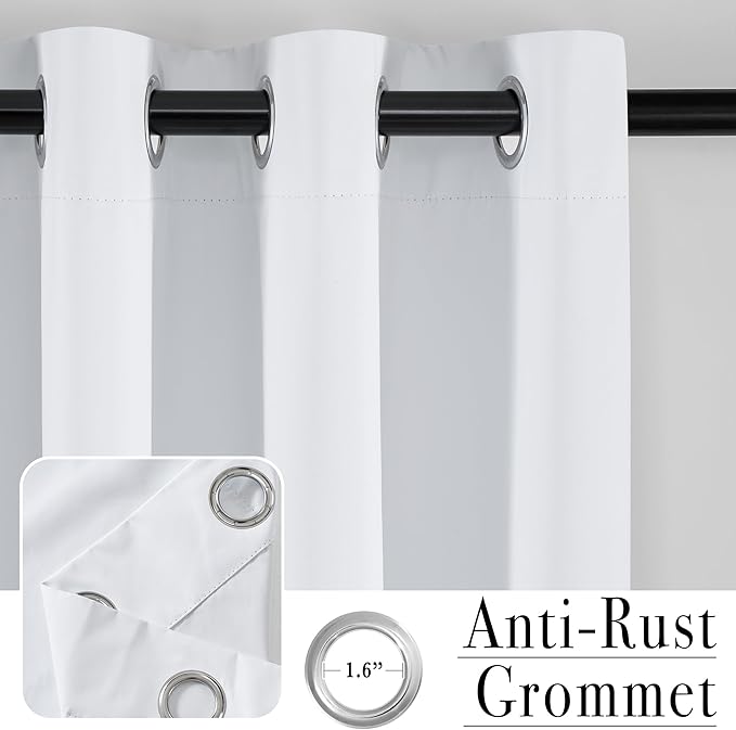 PONY DANCE White 100% Black Out Curtains 54 inch Length, Thermal Insulated - Image 2