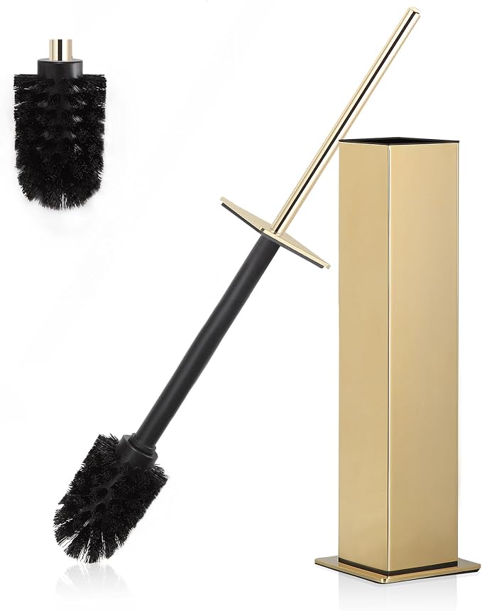 BVL Toilet Brush and Holder Set Gold Stainless Steel 304 Square Freestanding by BVLBath