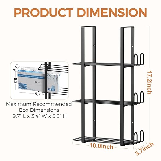 Glove Holder Dispenser for Wall Mount, Wall-Mounted Triple Rubber Box Holder - Image 3