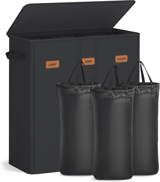 SONGMICS 42.2 Gallon Laundry Hamper, 3-Compartment Laundry Basket Sorter by SONGMICSbySONGMICSHOME