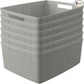 Curver Jute Decorative Plastic Organization and Storage Basket Perfect Bins by Curver