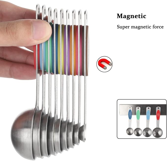 Magnetic Measuring Spoons Set of 9 Stainless Steel Stackable Measuring Spoons - Image 6